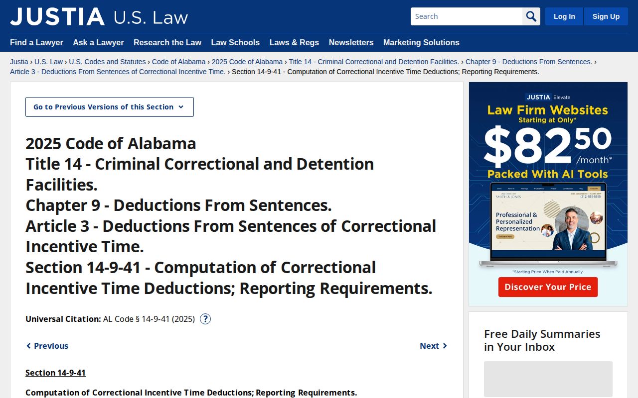 Alabama correctional incentive time statute used for projected release date research