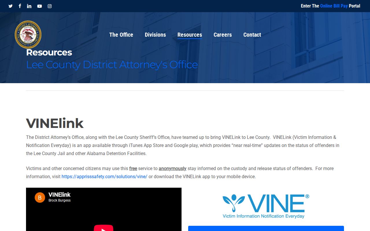 Lee County VINELink Alabama release notification source